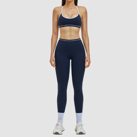Women's Contrasting Color Backless Bra+Highlighted Legging 2-piece Set