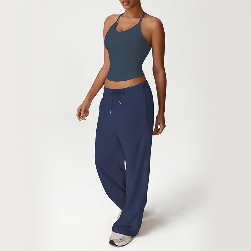 Thin Straps Crop Top + Loose Sports Pants 2-Piece Set