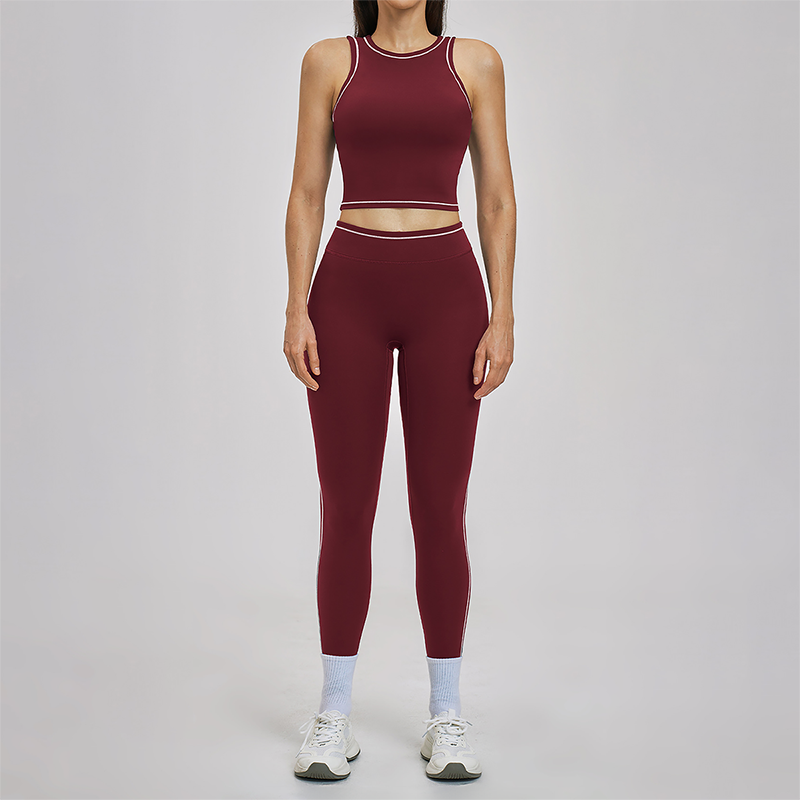Wholesale Color Block Yoga Halter Vest + legging 2-Piece Set