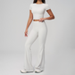 Wholesale Seam-Detail Cropped T-Shirt & Flare Leggings Set – Brushed Yoga 2-Piece