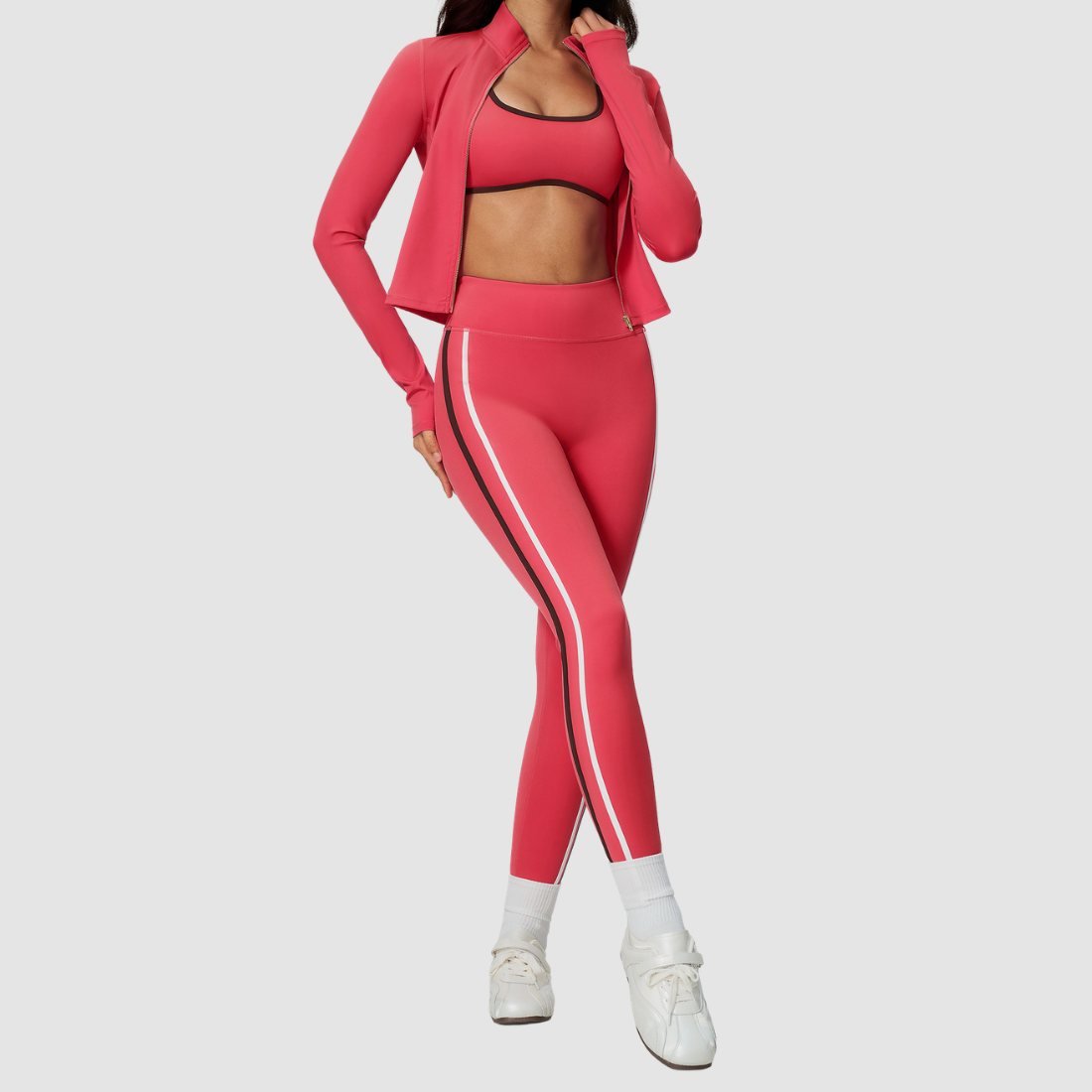 Wholesale Women's Padded Sports Bra, Long Pants & Jacket Yoga Set
