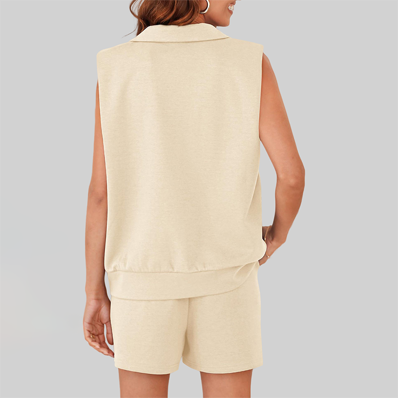 Wholesale Sleeveless V-Neck Tank & Shorts Set – Casual Athleisure 2-Piece with Pockets