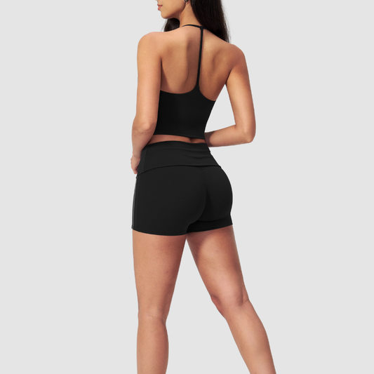 Wholesale Color Block V-Neck Sports vest & Fold-Up Shorts Set