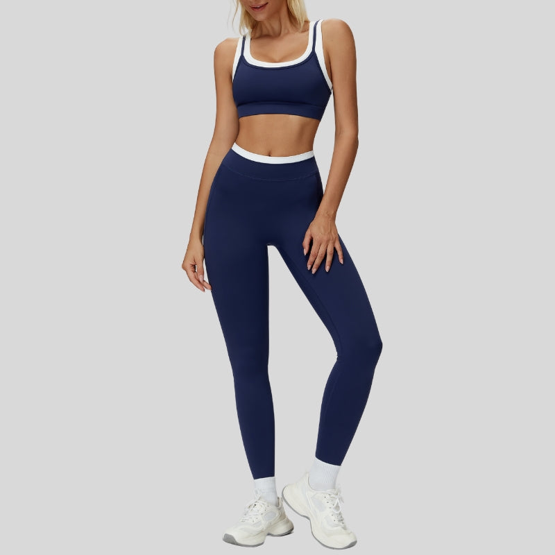 Contrast color sports bra + sports legginggs 2-piece set