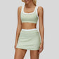 Contrast color sports bra + Anti-exposure short skirt