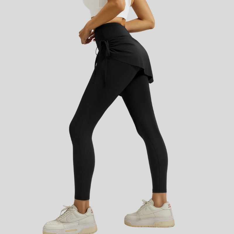 Faux two-piece drawstring athletic leggings