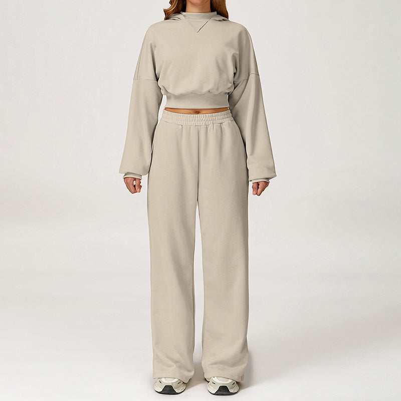 Cropped Hooded Sweatshirt + Loose Sweatpants 2-Piece Set