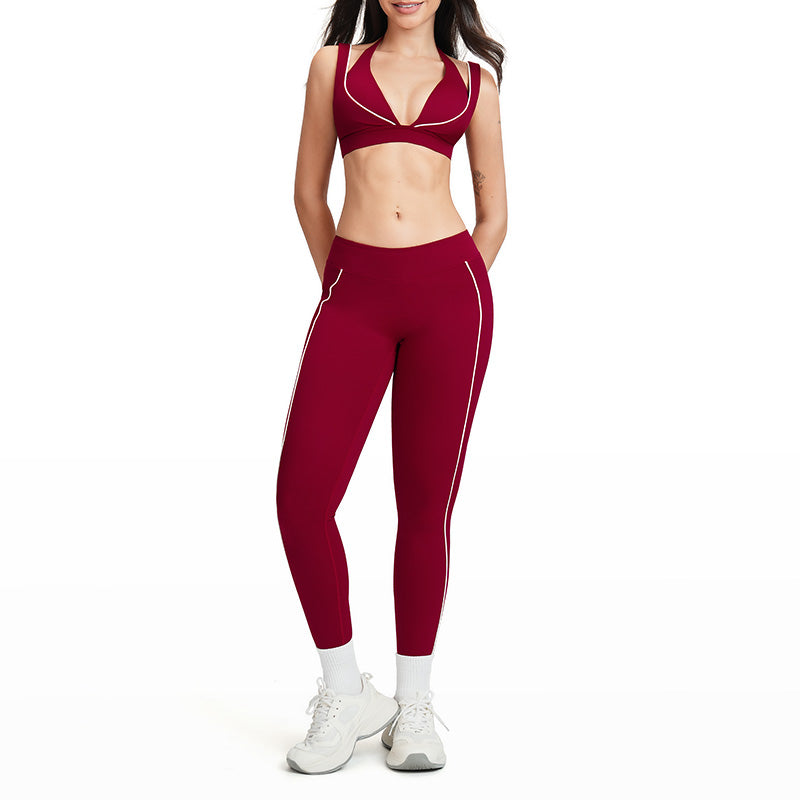 Color-block backless bra + high-waisted leggings 2-piece set