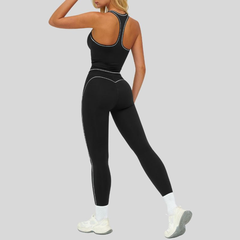 Contrasting racerback tank top+High waisted leggings 2-piece set
