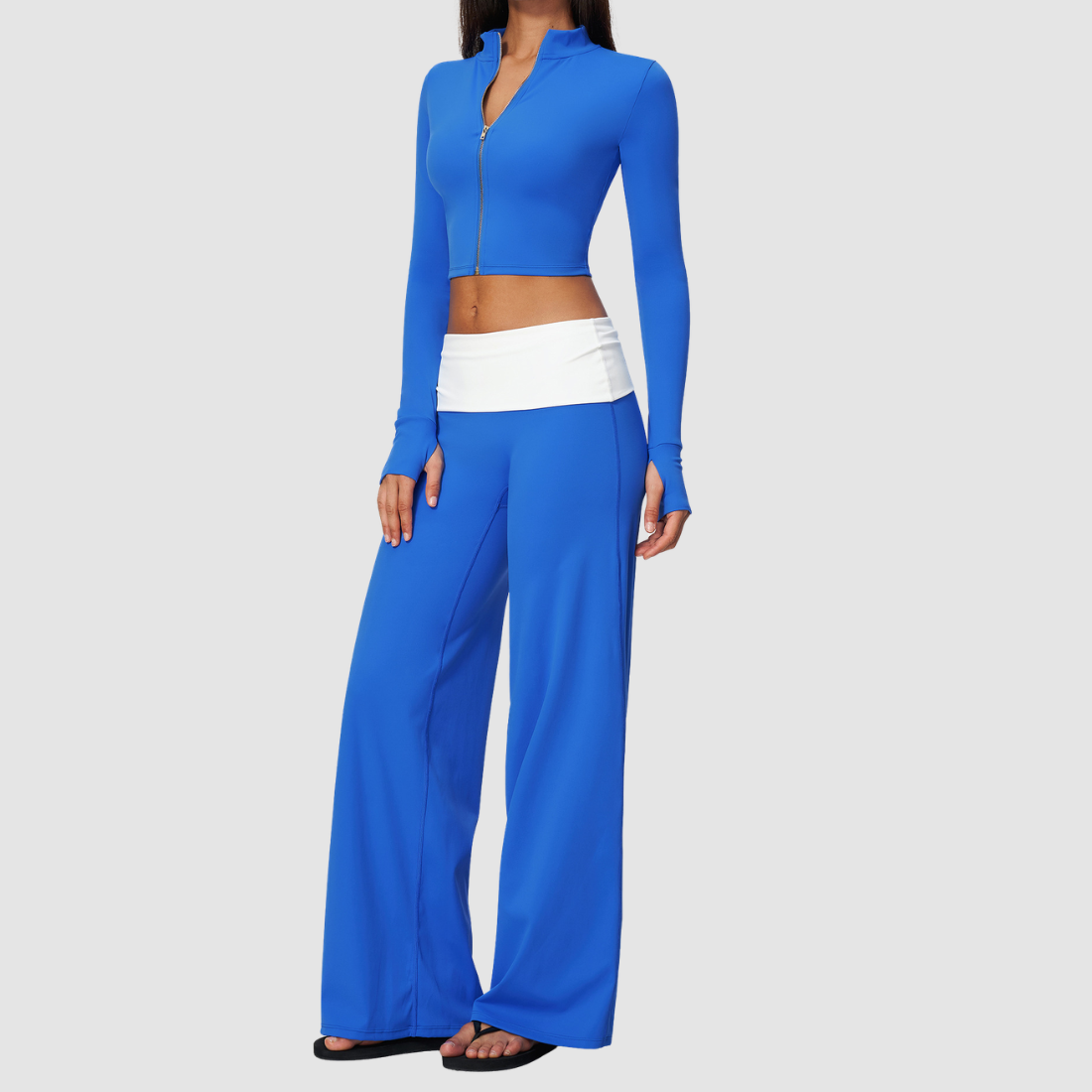 Wholesale Women’s Stand-Collar Zip Jacket & Flared Yoga Pants Set