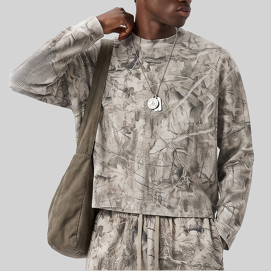 Wholesale Camouflage Waffle Knit T-Shirt – Breathable Long Sleeve Top