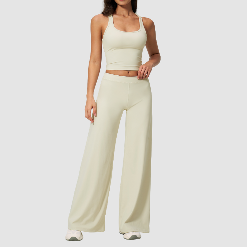 Wholesale Seam-Detail Cropped Vest & Hip-Lifting Wide-Leg Pants Set
