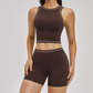 Wholesale Color Block Yoga Halter Vest + Shorts 2-Piece Set