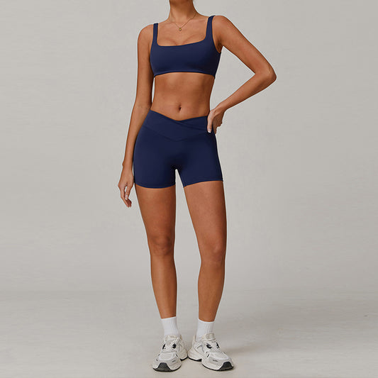 Bras deportivos de secado rápido y pantalones cortos de cintura alta de 2 piezas