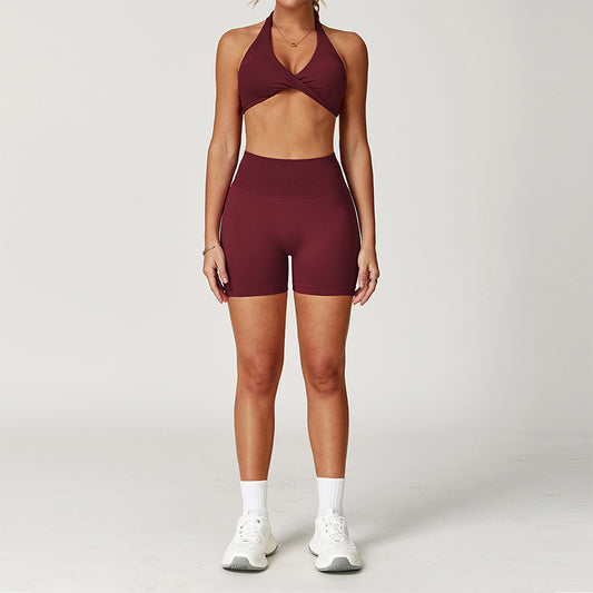 Halter sports Bra + High waist shorts 2-piece set