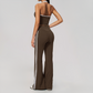 Wholesale Women's Bare-Feel Color-Block Tank Top & High waisted flared pants Set