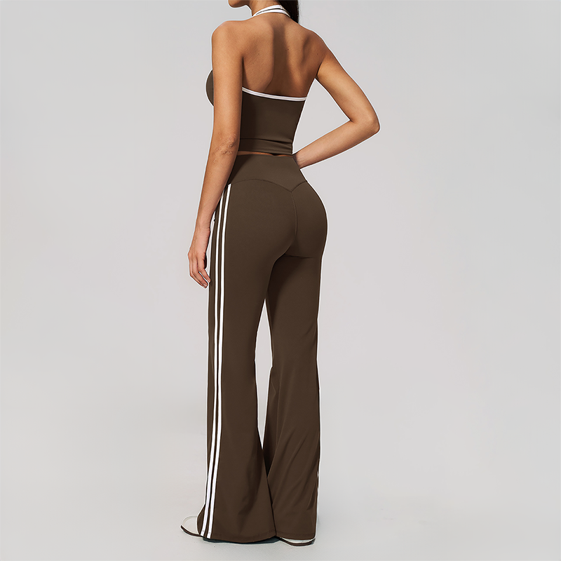 Wholesale Women's Bare-Feel Color-Block Tank Top & High waisted flared pants Set