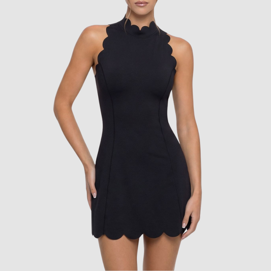 Wholesale Scallop-Hem Halter Tennis Dress with Built-In Safety Shorts – Naked-Feel Athletic Dress