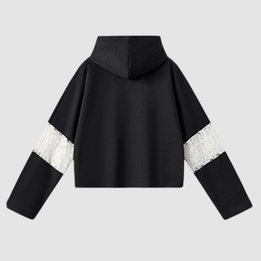 Wholesale Women’s Lace-Panel Hooded Sweatshirt – Fitted Cotton Blend