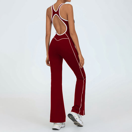 Hollow back yoga suit hip-lifting pleated flared jumpsuit