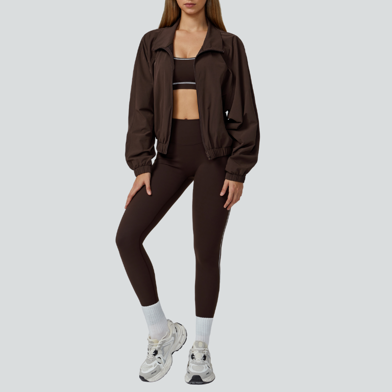 Racerback Sports Bra + high waist leggings +outdoor jacket 3-piece set