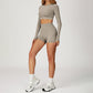 Round-neck long-sleeve high-waist fitted top+High-waist shorts 2-PIECE SET