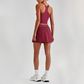 Wholesale Sleeveless Sports Top & Pleated Tennis Skirt Set – Quick-Dry Athletic 2-Piece with Built-In Shorts