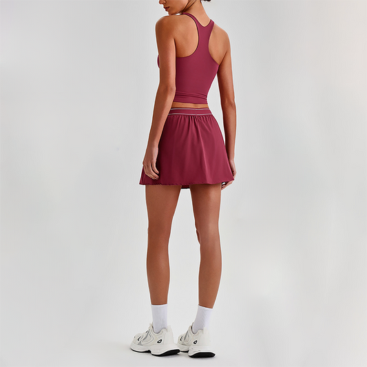 Wholesale Sleeveless Sports Top & Pleated Tennis Skirt Set – Quick-Dry Athletic 2-Piece with Built-In Shorts