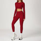 Round-neck long-sleeve high-waist fitted top+HIGH WAIST LEGGINGS 2-PIECE SET