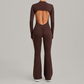 Zipper long sleeved backless fitness jumpsuit