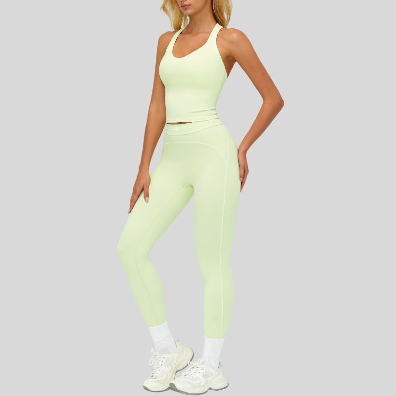 Contrasting racerback tank top+High waisted leggings 2-piece set