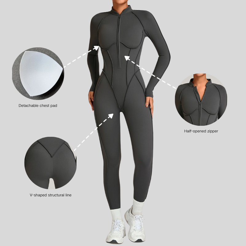 Stand-up collar zipper jumpuit