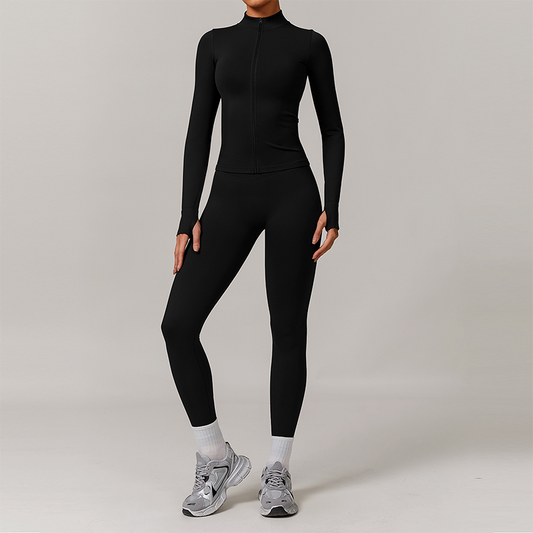 Seamless Full Zipper Fitness jackets + high waist leggings 2-piece set