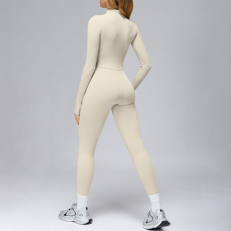 Long-sleeved stand-up collar slim-fit sports jumpsuit