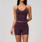 Wholesale Women's Cross-Back High Waist Yoga Set Sports Bra & Shorts with Chest Pad