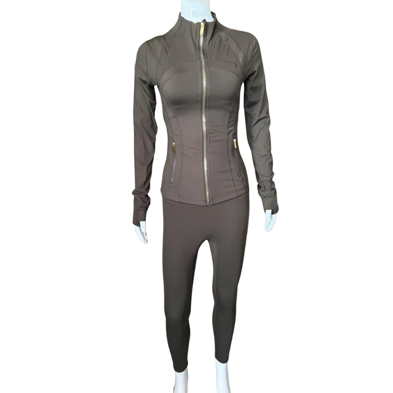 Gold Reißverschluss schlampig nackt laufende Fitnessständer Kragen Sportjacke Set