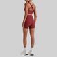 Wholesale Cross-Back Sports Bra & High-Waist Biker Shorts Set – Naked-Feel Quick-Dry Yoga 2-Piece