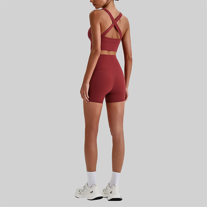 Wholesale Cross-Back Sports Bra & High-Waist Biker Shorts Set – Naked-Feel Quick-Dry Yoga 2-Piece