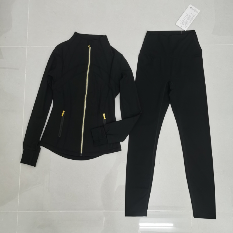 Gold Reißverschluss schlampig nackt laufende Fitnessständer Kragen Sportjacke Set