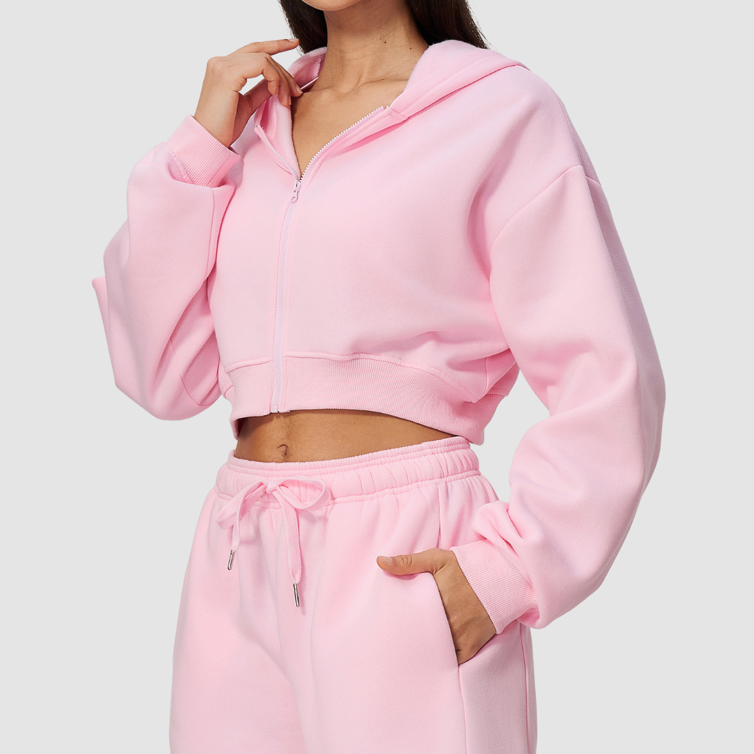 Wholesale Women's Zip Up Hoodie – Cropped Fleece-Lined Sport Jacket