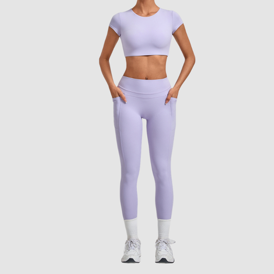 Wholesale Women's Naked-Feel Short Sleeve Crop Top + High-Waist Leggings Set – Moisture-Wicking Yoga Fitness Activewear