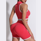 Stand collar zip vest + sports shorts two-piece set