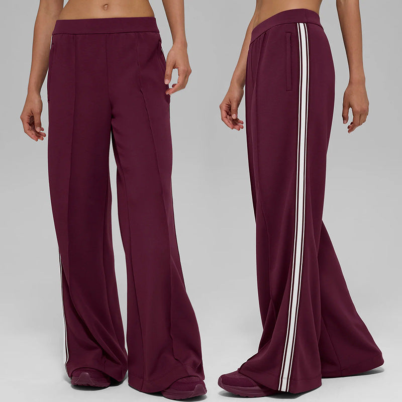 High-waisted striped color-blocked casual sweatpants