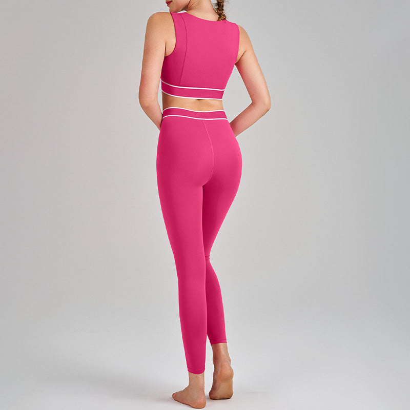 Color-Blocked Sports Bra + High-Waisted Leggings 2-Piece Set