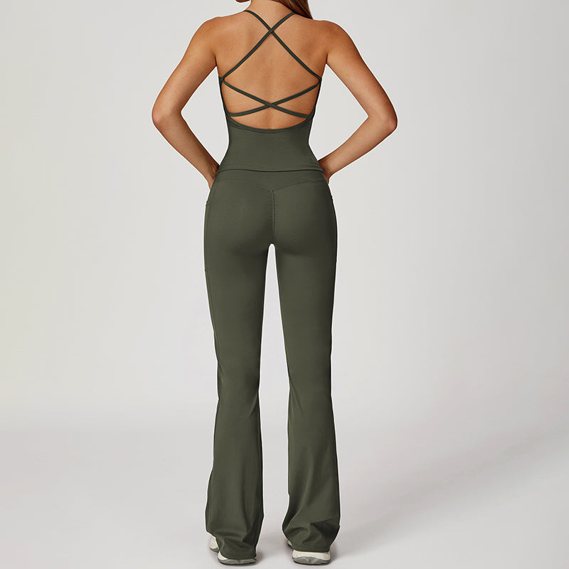 Snug-Fit Tank Top + Flared Leg Pants 2-Piece Set