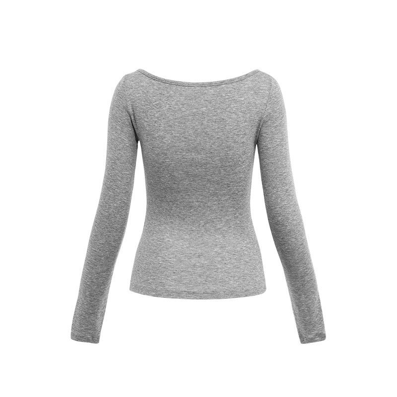 Boat neck slim waist bottoming shirt