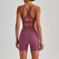 Wholesale Brushed Naked-Feel Open-Back Sports Bra & High-Waist Shorts Set – Sculpting Yoga 2-Piece