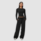 Wholesale Women's Nylon Spandex Activewear Set - Long Sleeve Tops & Wide-leg Pants