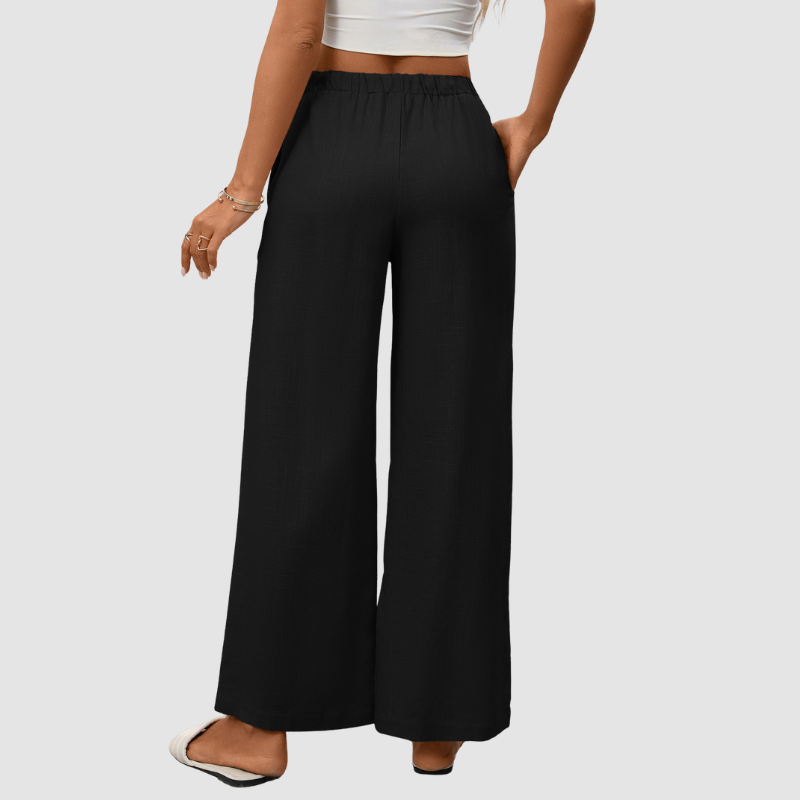 Wholesale solid color high-waisted cotton and linen wide-leg pants