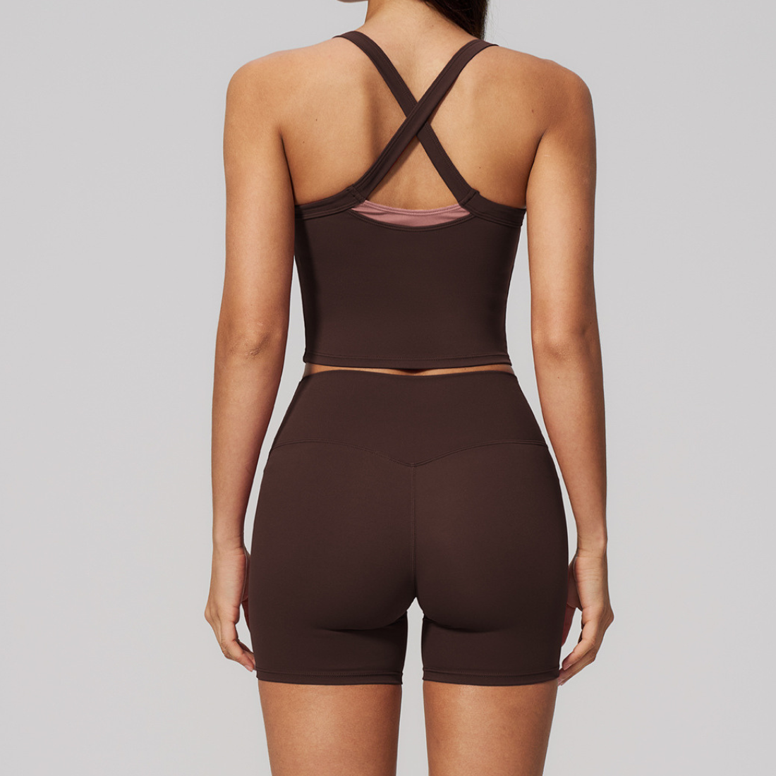 Wholesale Wholesale Naked-Feel Yoga Set – Cross Back Vest+Quick-Dry Fitness Shorts